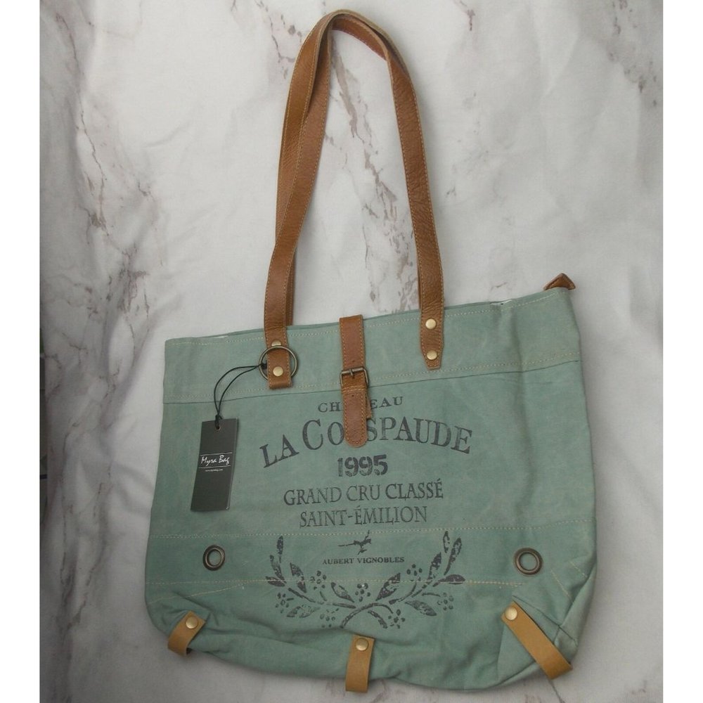 Myra Bag La Couspaude Canvas Tote Bag Handbag Green Eco Friendly Up Cycle Zipper